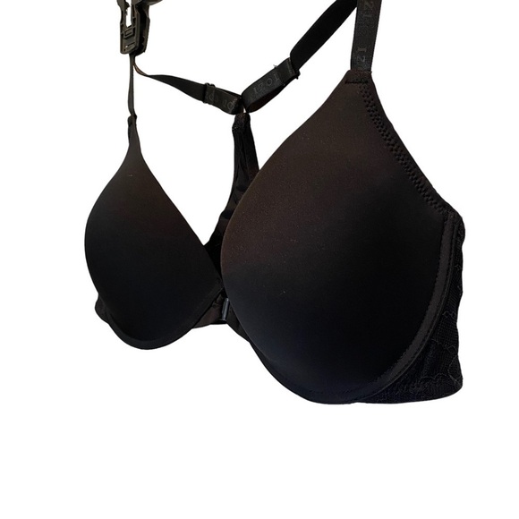 IZOD women's size 42D black underwire padded front closure lace bra Racerback - Picture 3 of 7